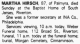 Death notice of Martha Hirsch (Philadelphia Inquirer, 20 Jan 1988, page 30G)